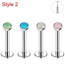 Stainless Steel Labret Lip Ring Resin Opal 16G 1.2x8mm