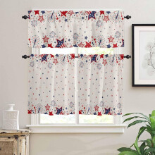Red and Blue Star 4th of July Kitchen Curtains Set Rustic