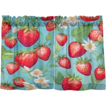 Red Strawberry Fruit Cartoon Kitchen Curtains 36 Inch Short