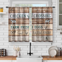Rideaux de cuisine style porte de grange rétro, animaux de la ferme en bois, rustique
