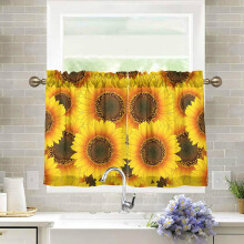 Rideaux de cuisine style ferme, motif tournesol jaune, 68,5 x 61 cm