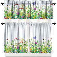 Cantonnière florale, ensemble de 3 pièces, motif forêt aquarelle