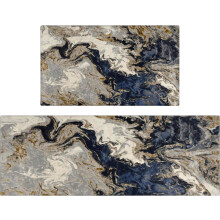 Ensemble de tapis de cuisine abstraits en marbre bleu, 2 pièces, 17 x 47 pouces et