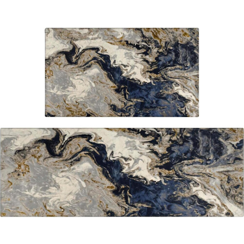 Σετ χαλιών κουζίνας Abstract Blue Marble 2 τεμάχια 17x47in και