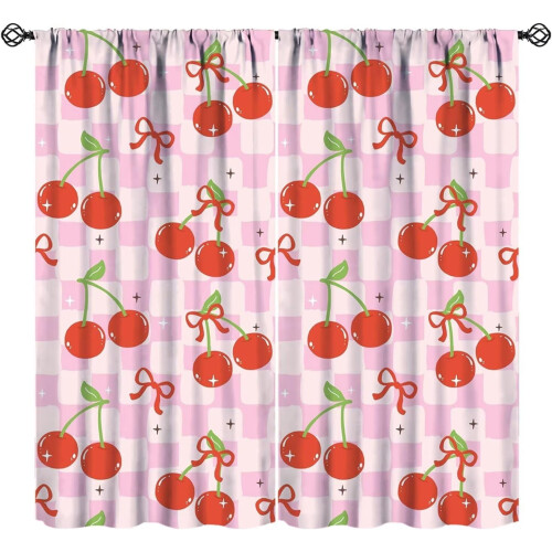 Bow Curtains Retro Pink Cherry Print 42x54 inch