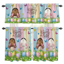 Easter Kitchen Curtains and Valances Set Brown White Bunny