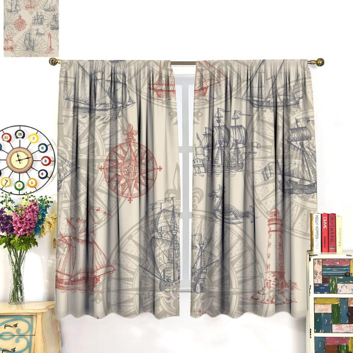 Seahorse Nautical Curtain Set Yellow Polyester 2 Panels 2