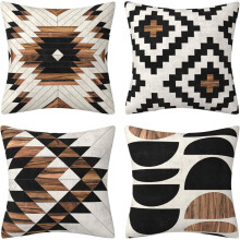 Geometrische Kissenbezüge in Schwarz und Braun, 50 x 50 cm (20 x 20 Zoll), Set