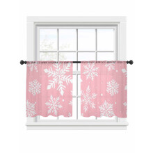 Pink and White Snowflake Sheer Curtains 2 Panels 52 in W x
