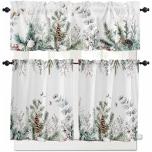 Ensemble de rideaux de cuisine de Noël en pin et eucalyptus, 3 pièces