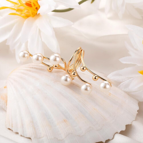 Gold Pearl Ring for Women Chunky Adjustable Stacking Ring 1