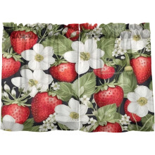 Rideaux de cuisine rouges à motif fraise, 91 cm (36 pouces), à étages courts