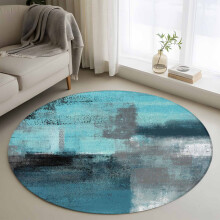 Tapis rond abstrait turquoise et gris 90 cm antidérapant