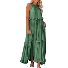 Boho-Maxikleid für Damen, Grün, XL