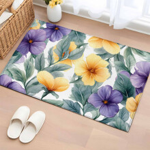 Pastoraler Teppich, lila-gelbes Blumenmuster, 60 x 90 cm