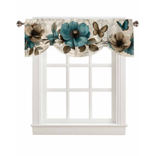 Asta per tende con mantovana vintage a farfalla e fiori blu turchese