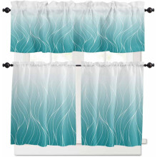 Rideaux de cuisine bleu turquoise et blanc ombré, ensemble de 36 pouces (trousse de 91 cm).