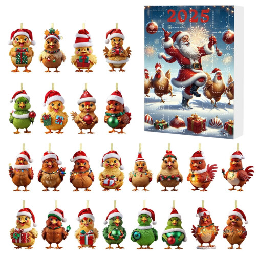 Calendrier de l'Avent de Noël - Décorations de poulets - 24 pièces