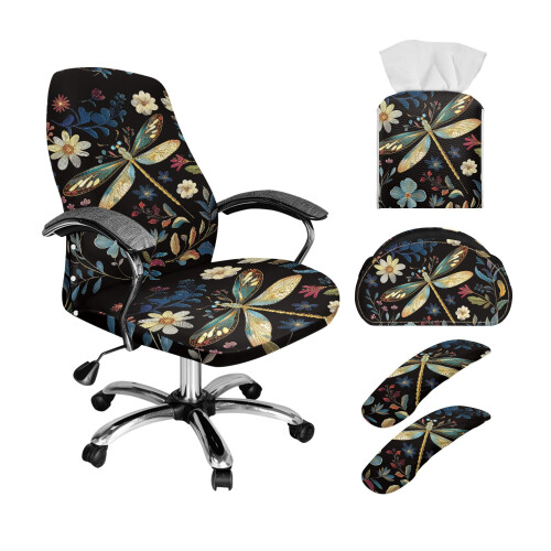 Libellen-Blumenmuster Stuhldeko-Set, 5-teilig