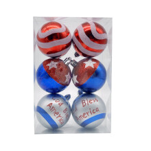 4th of July Ball Ornaments Red White Blue 6 pcs