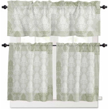 Floral Kitchen Curtains Set Rod Pocket 24 inch Sage Green