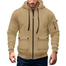 Men's Winter Jacket Khaki Loose Fit Full Zip Hooded Thermal
