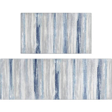 Abstract Kitchen Mat Set 2 pcs Blue Runner Rugs Non-Skid