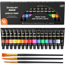 Acrylic Paint Set 16 Colors 12ml Non-Toxic Rich Pigment