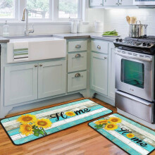 Teal Kitchen Rugs Set of 2 Non-Slip Washable 17x47.2 in and
