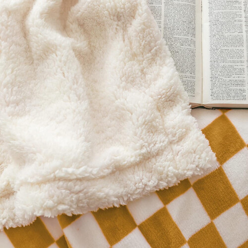 Sherpa Fleece Throw Blanket Checkered Pattern Yellow 50x60 2