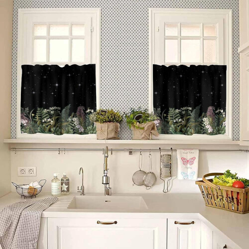 Botanical Kitchen Valance Curtains Nature White Floral 1