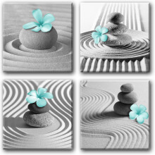 Ensemble de toiles murales Zen Floral Gris Turquoise Noir Blanc 12x12