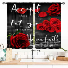 Red Rose Floral Curtains Romantic Quotes Modern Red-Black 2