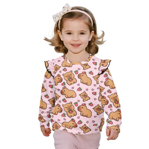 Girls' Strawberry Capybara Sweatshirt Long Sleeve Oversized