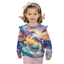 Purple Dolphin Sunset Sweatshirt for Toddler Girls, Long