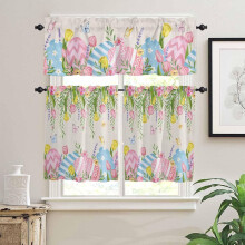 Easter Kitchen Curtains Set with Valance Rustic Floral