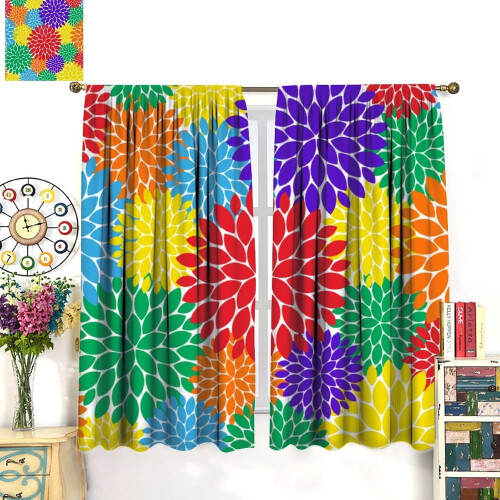 Rainbow Dahlia Curtains Abstract Red Purple Green Blue 2