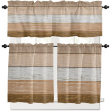 Kitchen Curtains Set Brown Ombre Rod Pocket 3 Piece