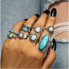Bohemian knuckle ring set for women vintage turquoise opal