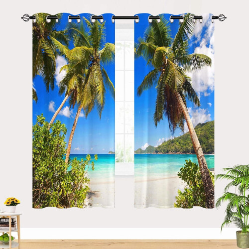 Tropical Beach Curtains Hawaiian Palm Pattern Waterproof 1