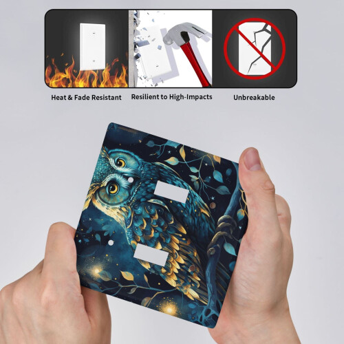 2-Gang Double Toggle Wall Plate with Owl Sky Tree Art 2