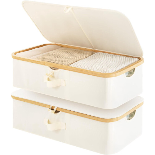 Underbed Storage Box Bamboo Frame 42L Beige 2-Pack