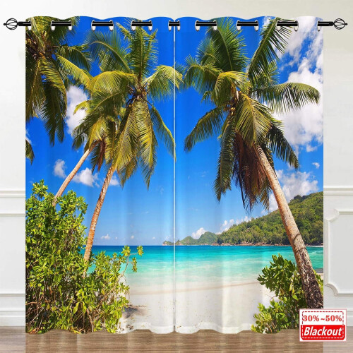 Tropical Beach Curtains Hawaiian Palm Pattern Waterproof 2