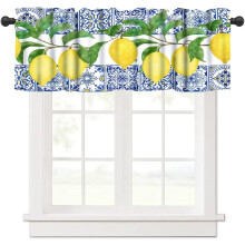 Yellow Lemon Blue Tiles Vintage Valance 54x18 Inch Rod