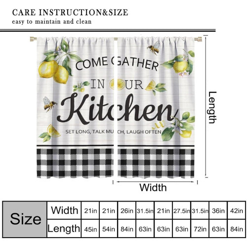 Farmhouse Lemon Kitchen Curtains Rustic Black White Buffalo 1