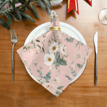 Satin Dinner Napkin 20x20 Inch White Pink Floral 1 Pack