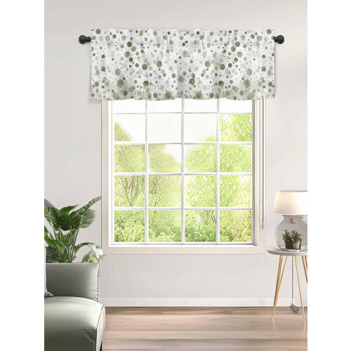 Sage Green Polka Dot Kitchen Valance Rod Pocket