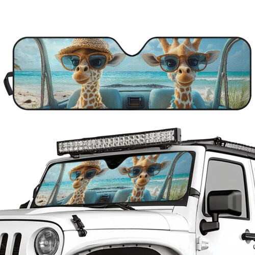 Jeep Windshield Sun Shade Giraffe Print UV Heat Blocking 1