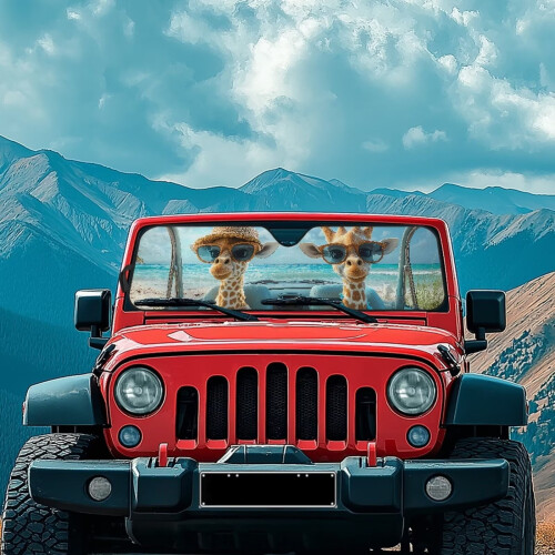 Jeep Windshield Sun Shade Giraffe Print UV Heat Blocking 2