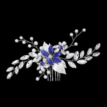 Épingles à cheveux de mariée en cristal, perle, or et strass bleus